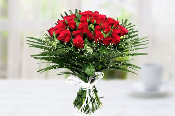 30 Red Roses Bunch with Raffia Knot