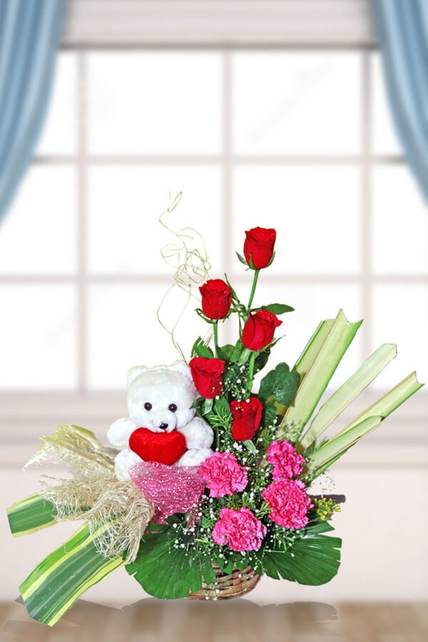 5 Roses, 5 Carnation, Teddy bear